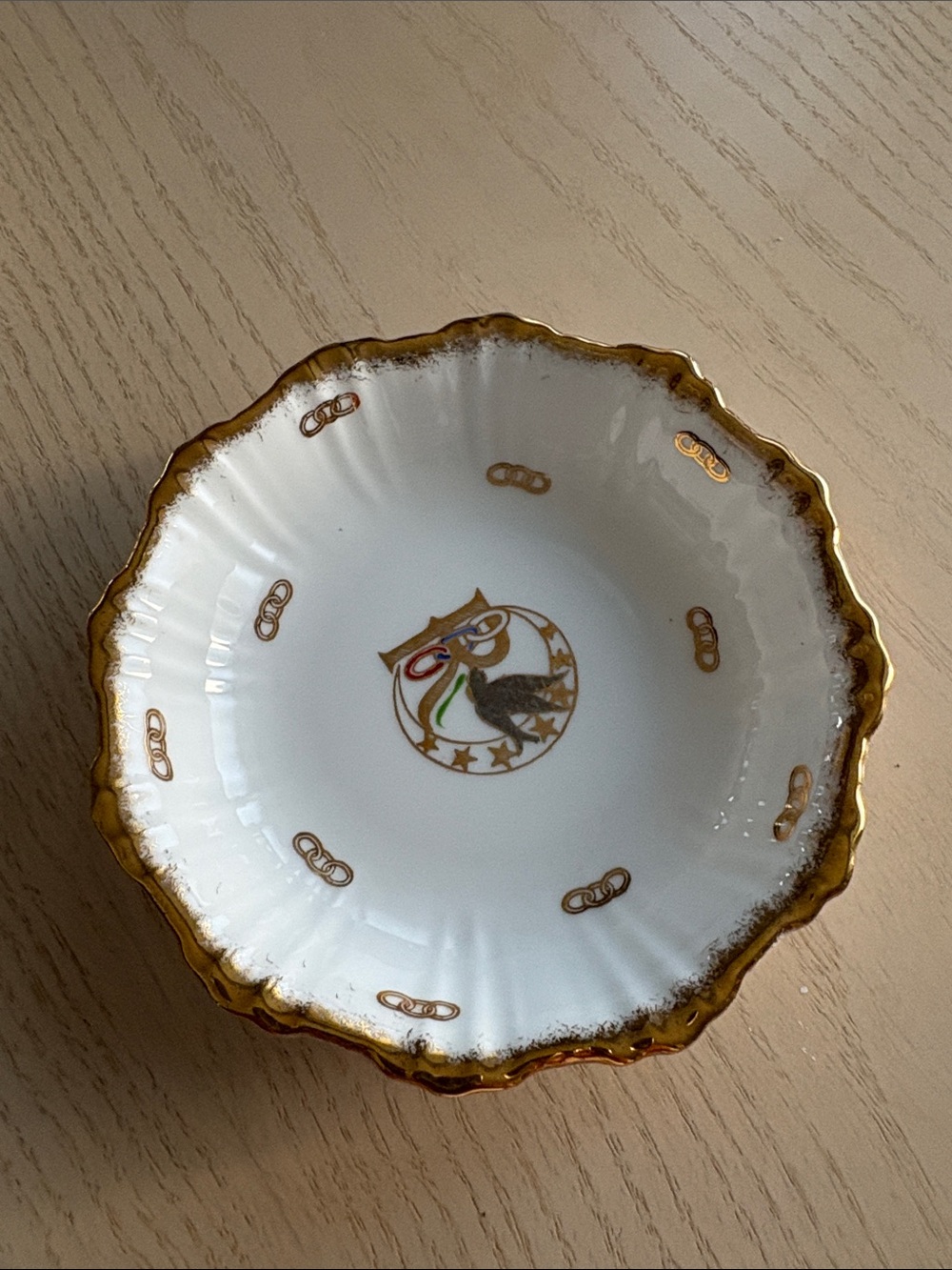 Vintage Stafford White and Gold Decorative Porcelain Bowl